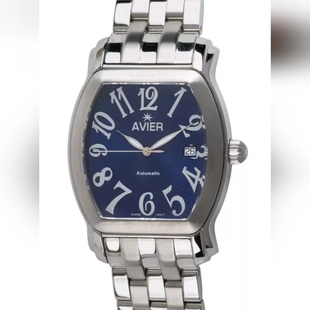 Avier Men's Statesman Stainless Steel Automatic Blue Dial Watch